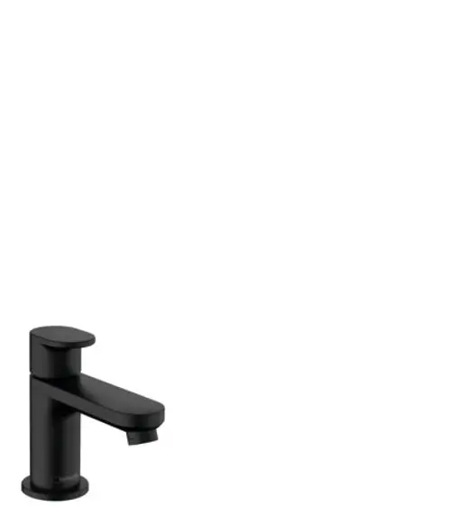 Standventil in mattschwarz mit Hebelgriff für Kaltwasser oder vorgemischtes Wasser, hergestellt von Hansgrohe, ohne Ablaufgarnitur.